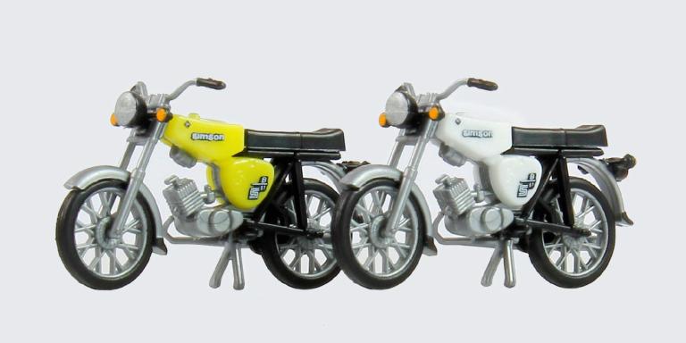 H0 Komplettmodelle 2x Simson S51, weiß und s-gelb